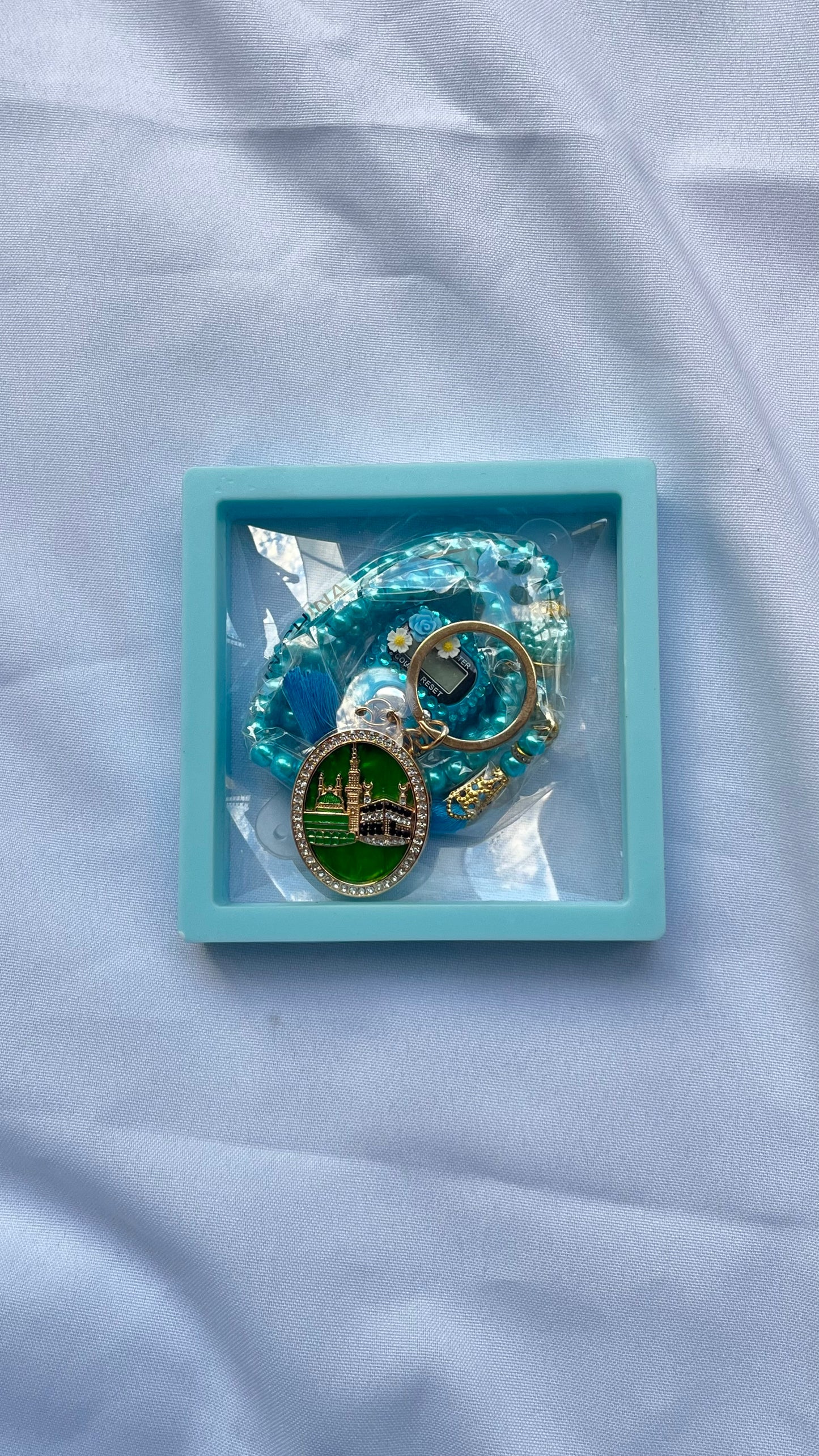 Coffret: Tasbih, Tasbih électronique et porte clés - blue