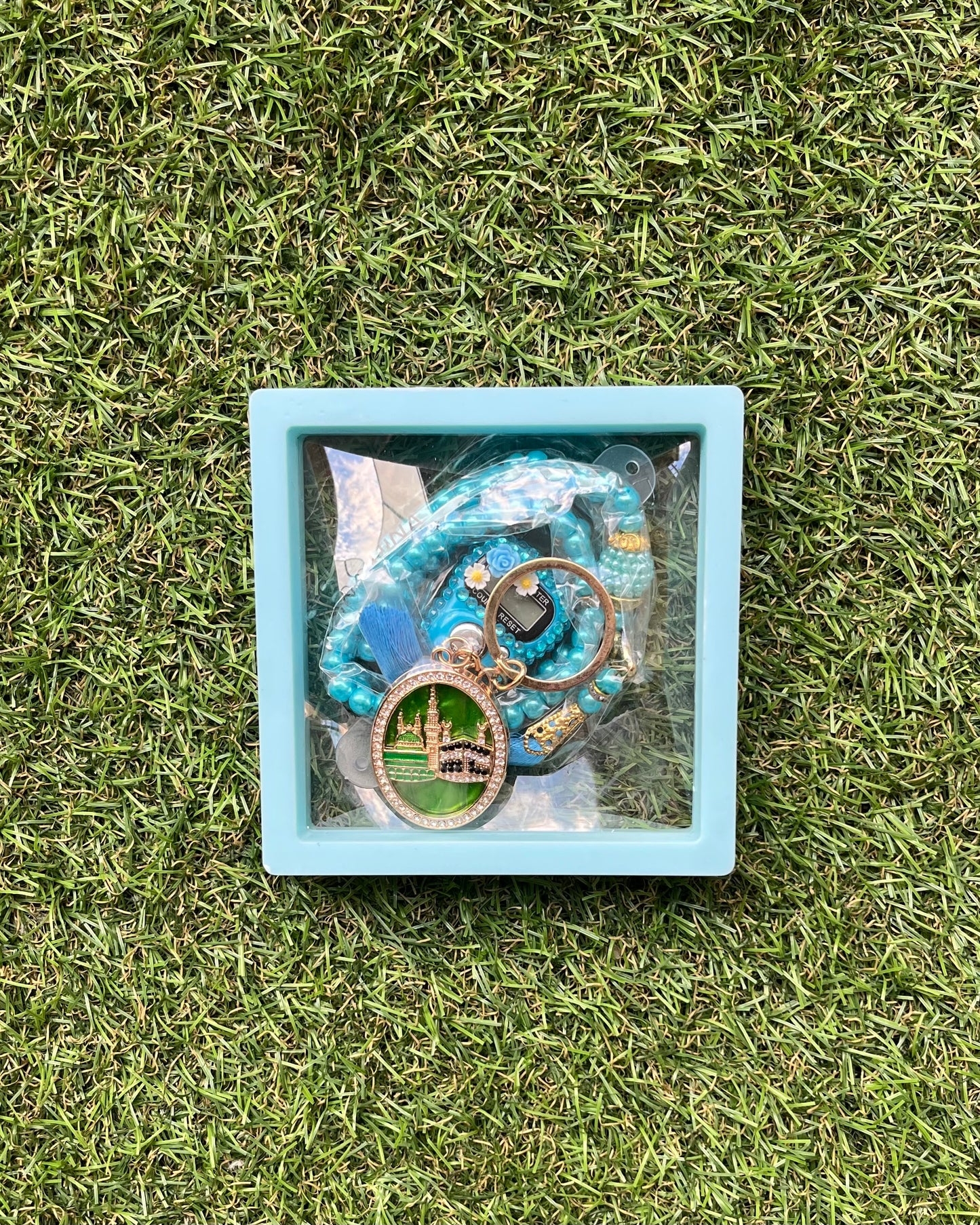 Coffret: Tasbih, Tasbih électronique et porte clés - blue