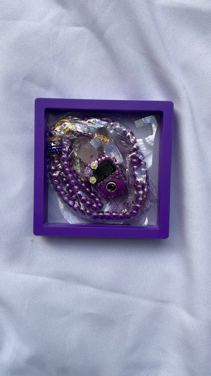 Coffret: Tasbih, Tasbih électronique et porte clés - purple